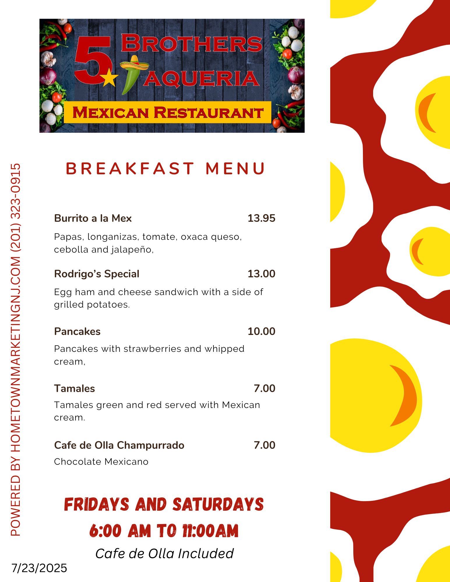 5 brothers breakfast menu 7222025 3